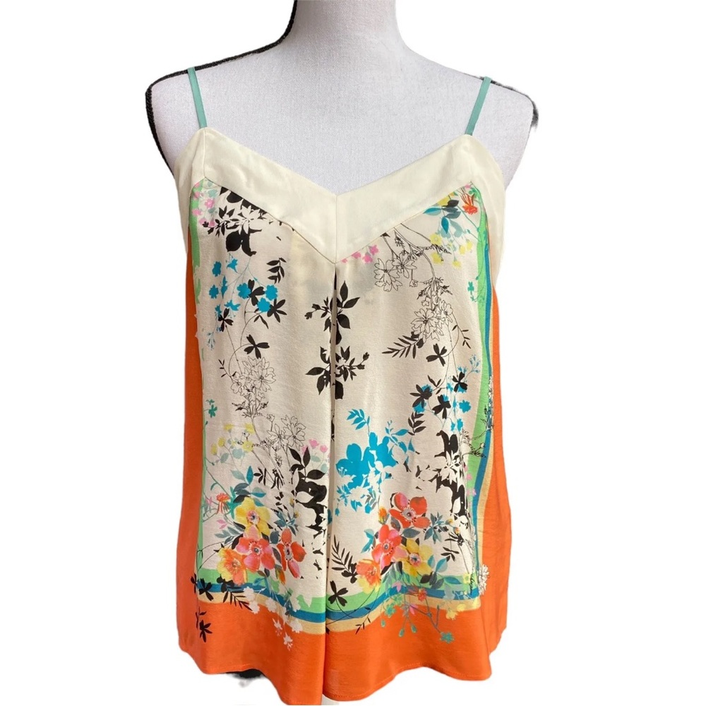 Maeve Colorful Floral Tank Top - Cream, Orange, and Multicolor